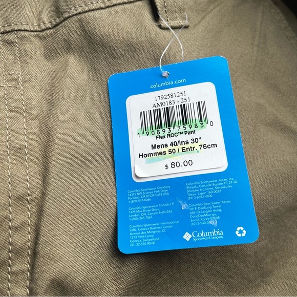 COLUMBIA-NWT Men's Olive Pants Omni Shade 40W 30L Regular - Picture 5 of 6